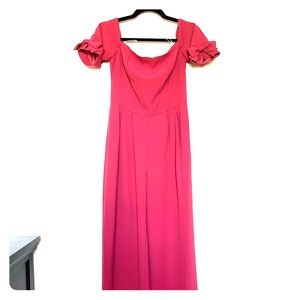 Off the shoulder magenta jumpsuit